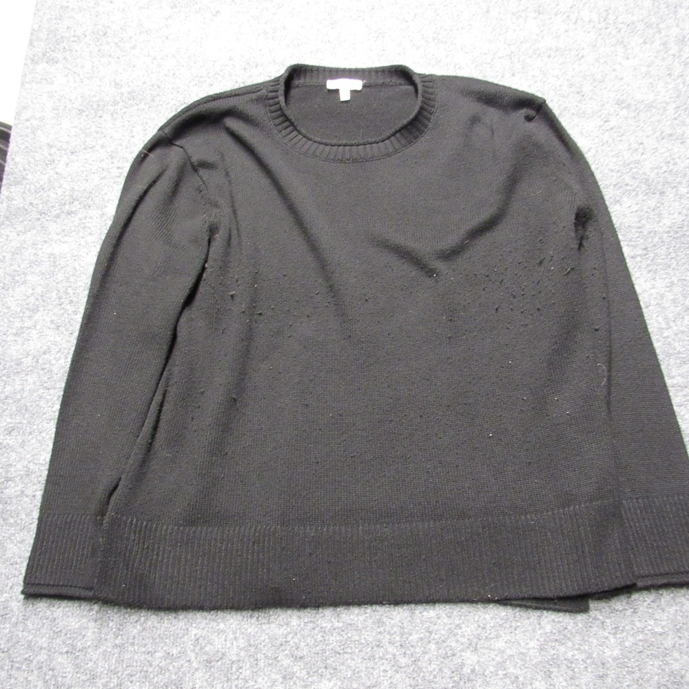 Ella Moss Womens Black Knit Crew Neck Long Sleeve Sweater Size L Side Slits